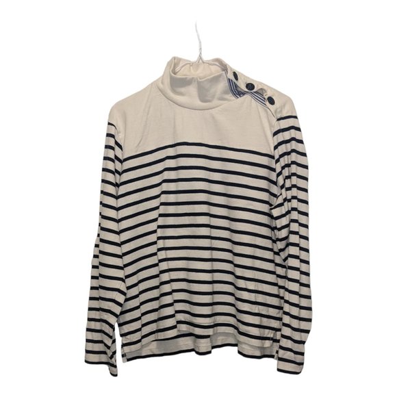 J. Crew Women's Sweater Shoulder Button Black & White Striped Mock Neck Size L - Picture 1 of 4